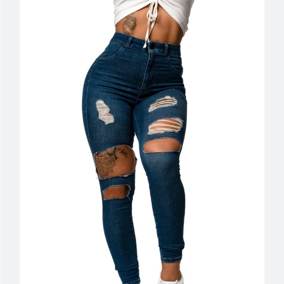 FitJeans super ripped high waisted jeans in azure blue, size small. - Picture 1 of 2